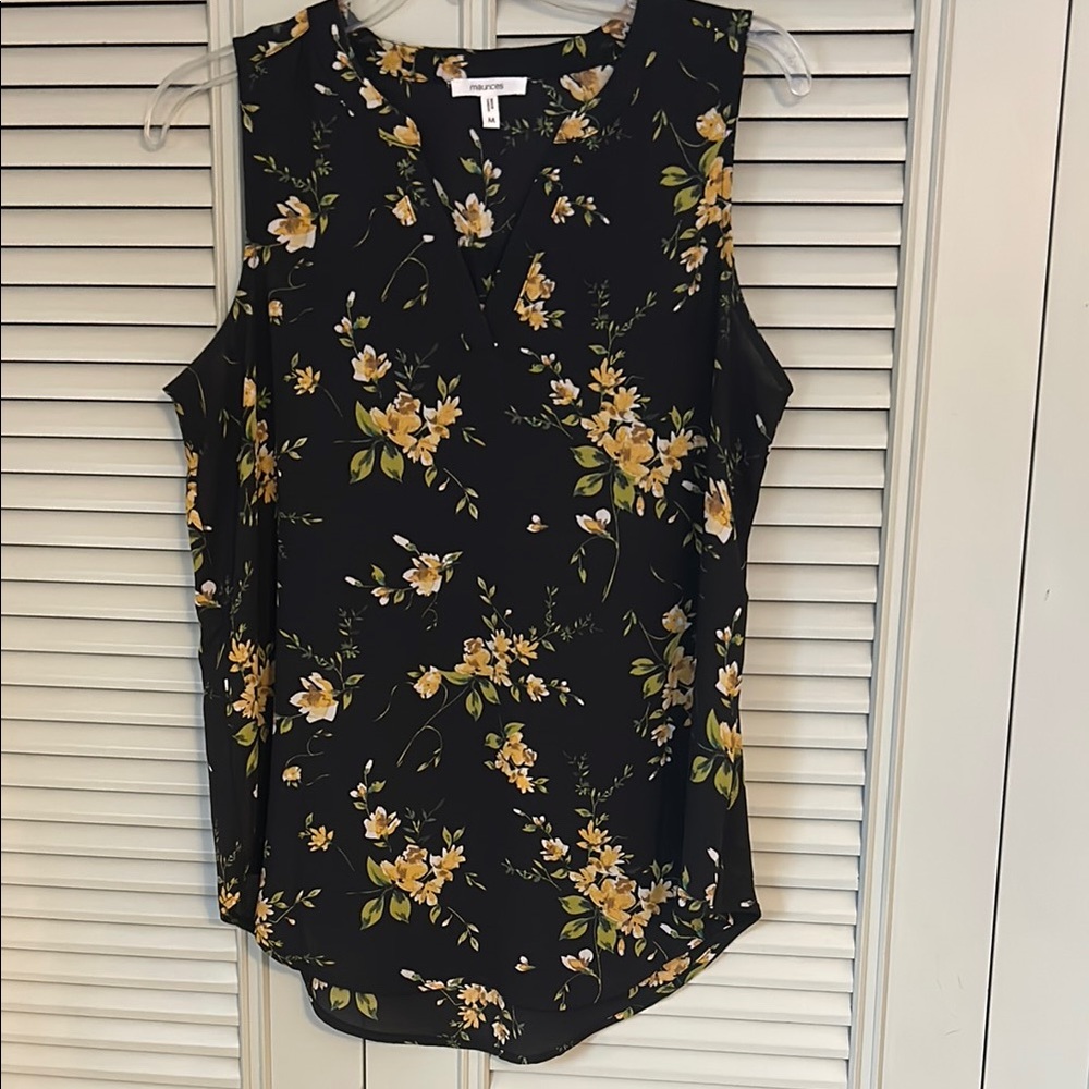 Floral Sleeveless Black Top